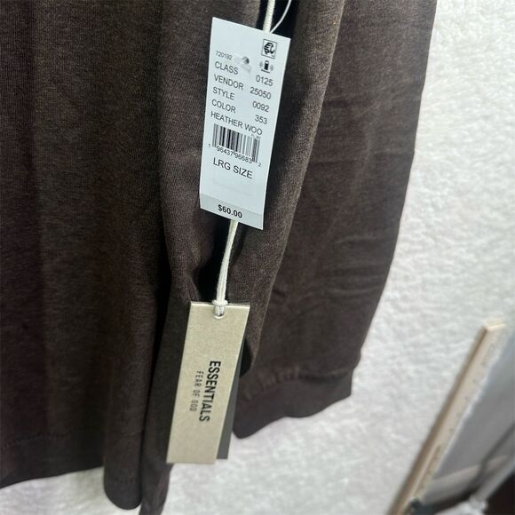 Fear of God Essentials Men's Long Sleeve Tee Brown Size L Crew Neck Oversized - Picture 7 of 13